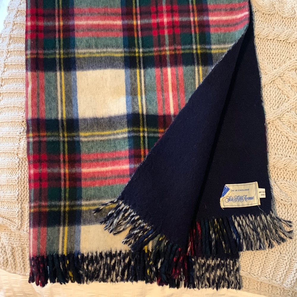 Saks Fifth Avenue red tartan plaid blanket